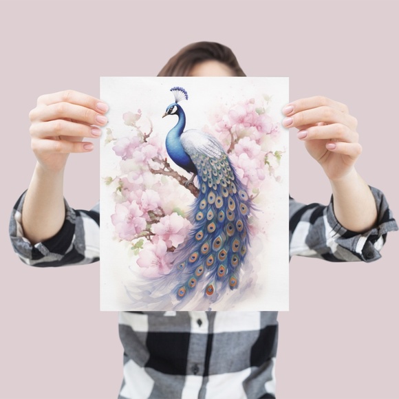 Watercolor Peacock Wall Art Illustration Print Poster Card Unframed - Picture 4 of 8